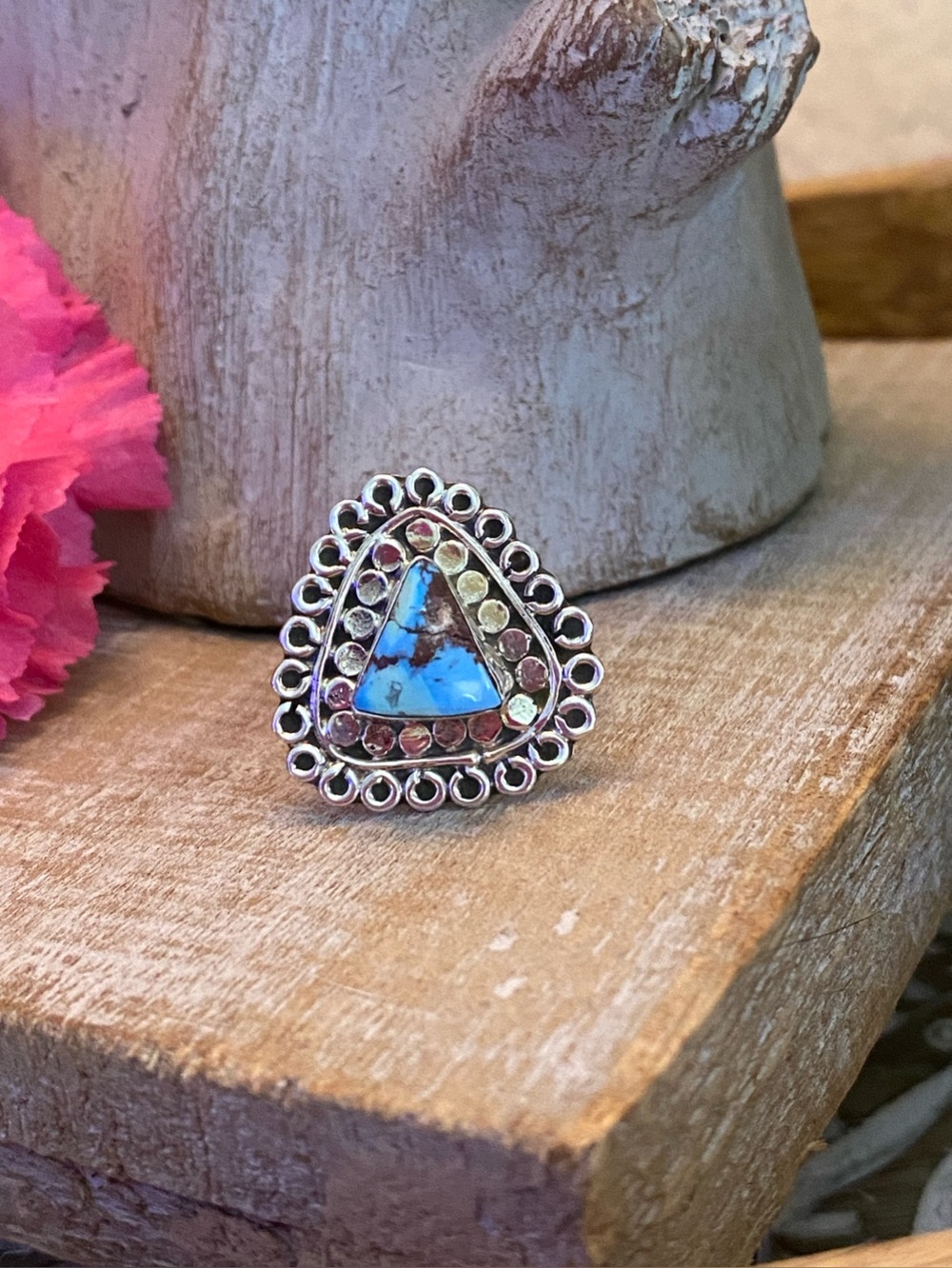 Golden Hills Turquoise 925 sterling southwestern rodeo ring size 8